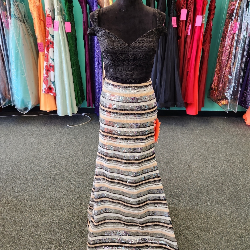 Clarisse 3587 Size 12 Black/Multi Prom Dress